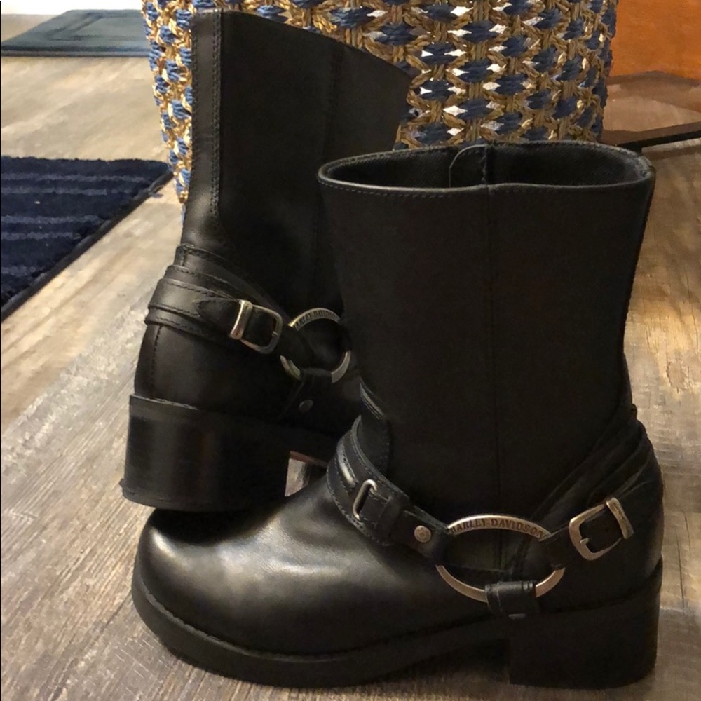Black Leather Harley-Davidson Moto Boot
